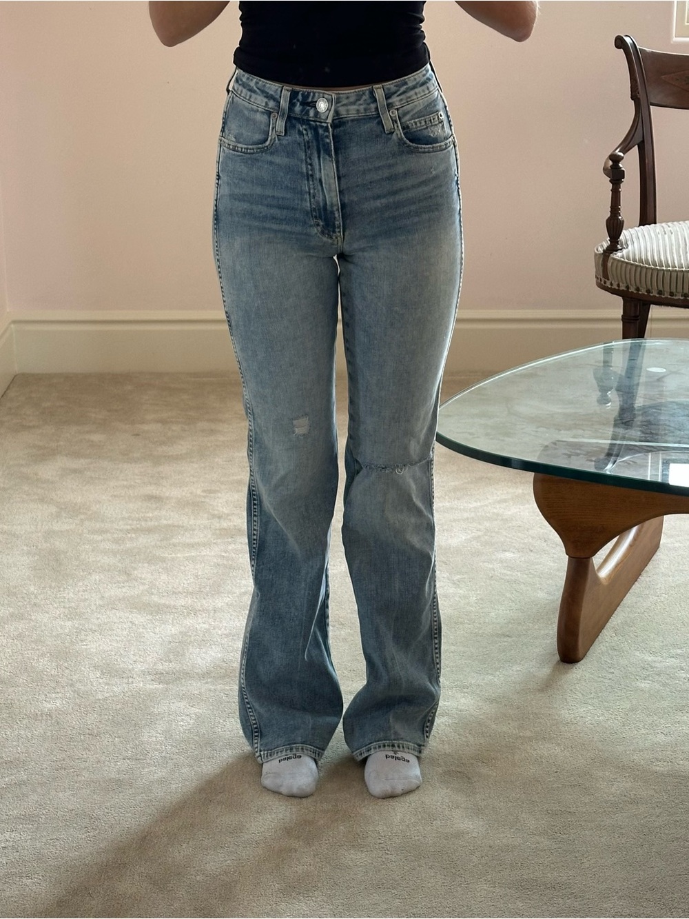 AMO Willa Slim Flare High Rise Light Wash Stretchy Jeans Size 25